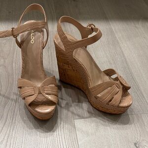 ALDO Nude Tan Platform Wedge Sandals with Ankle Strap